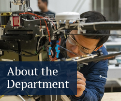 about the department button with a person working in a lab