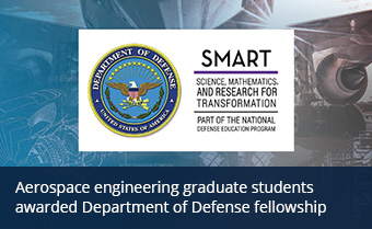 A SMART Department of Defense Logo on a blue and white background depicting an aircraft